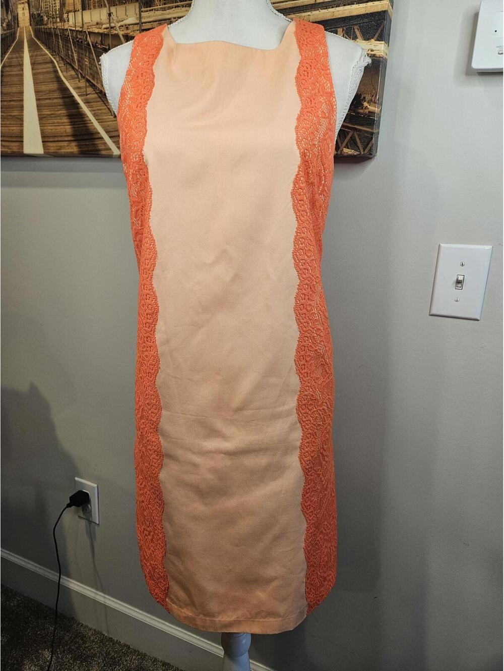 Gianni Bini Peach Lace-Trimmed Shift Dress
